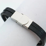 Cowboy fashion Dual Layer Stainless Steel Silver & Black Customized Personalized Laser Engraved Wrist Band Leather ID Bracelet for Men