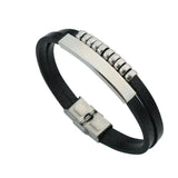 Cowboy fashion Dual Layer Stainless Steel Silver & Black Customized Personalized Laser Engraved Wrist Band Leather ID Bracelet for Men