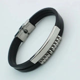 Cowboy fashion Dual Layer Stainless Steel Silver & Black Customized Personalized Laser Engraved Wrist Band Leather ID Bracelet for Men