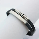 Cowboy fashion Dual Layer Stainless Steel Silver & Black Customized Personalized Laser Engraved Wrist Band Leather ID Bracelet for Men