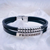 Cowboy fashion Dual Layer Stainless Steel Silver & Black Customized Personalized Laser Engraved Wrist Band Leather ID Bracelet for Men