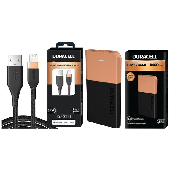 Duracell Powerbank 10000mh with Series 3 - A to Lightning Cable