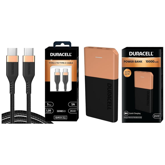 Duracell Powerbank 10000mh with Series 3 - C to C Cable