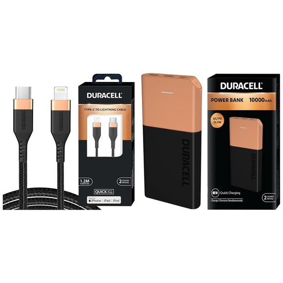 Duracell Powerbank 10000mh with Series 3 - C to Lightening Cable