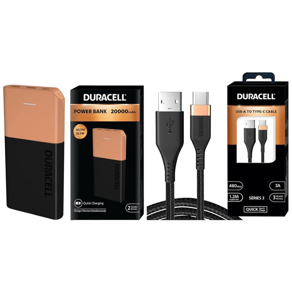 Duracell Powerbank 20000mh with Series 3 - A to C Cable