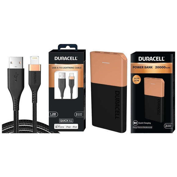 Duracell Powerbank 20000mh with Series 3 - A to Lightning Cable