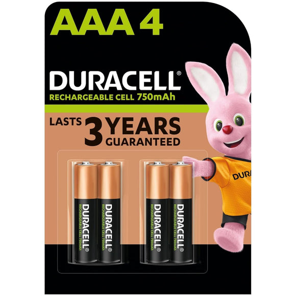 Duracell Rechargeable AAA 750mAh Batteries, Pack of 4