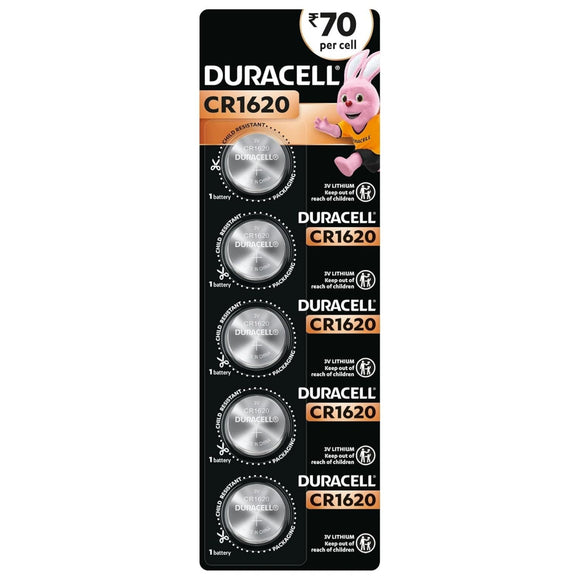 Duracell Specialty 1620 Lithium Coin Battery 3V, Pack of 5 Designed for use in keyfobs, Scales, wearables and Medical Devices