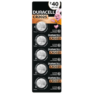 Duracell Specialty CR2025 Lithium Coin Battery 3V, Child Safety Features, Pack of 5 Suitable for use in keyfobs, Scales, wearables and Medical Devices