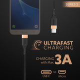 Duracell Type-C To Micro 1.2M braided Sync & Charge Cable, USB C to Micro Fast Charge Compatible for fast data transmission (Black)