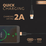 Duracell Type-C To Micro Cable, 2A Braided Sync & Quick Charging Cable, 3.9 Feet (1.2M) braided Sync & Charge Cable, Supports QC 2.0/3.0 Charging, Rapid data transmission, Series 1, Black