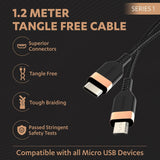 Duracell Type-C To Micro Cable, 2A Braided Sync & Quick Charging Cable, 3.9 Feet (1.2M) braided Sync & Charge Cable, Supports QC 2.0/3.0 Charging, Rapid data transmission, Series 1, Black