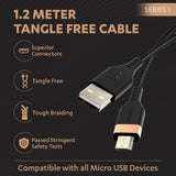 Duracell USB A To Micro Cables, 2A Braided Sync & Quick Charging USB Cable, 3.9 Feet (1.2M), Supports QC 2.0/3.0 Charging, Rapid Data Transmission, Series 1, Black