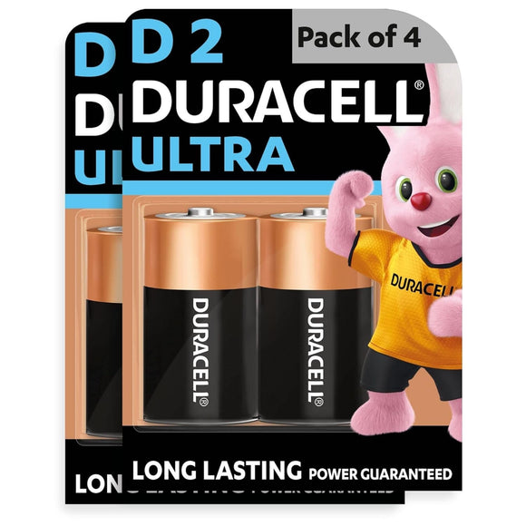 Duracell Ultra Alkaline D Batteries, Pack of 4