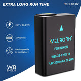 WELBORN ENEL14 Battery Pack Compatible with Nikon Digital Camera,D5600,D3500,D3400, D3100,D3200,D3300, D5100, D5200, D5300,D5500,Coolpix P7000, P7100, P7200, P7700, P7800