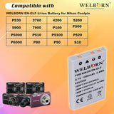 WELBORN EN-EL5 Rechargeable Battery Pack Compatible with Nikon Coolpix P530,3700,4200,5200,5900,7900, P100,3,P4,P500,P5000,P510,P5100,P520,P6000,P80,P90,S10