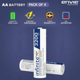 ENVIE (AA 3200 4PL) Infinite Rechargeable Battery for Remote Controls, Electronic Toys, Cameras, Flashlights and Others