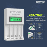 ENVIE (ECR-31) Rapide Ultra Fast Charger for Rechargeable Batteries AA & AAA Ni-mh, with LCD Display, Smart Charge Control System