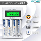 ENVIE (ECR11MC+2800+1100) SprintX Ultra Fast Rechargeable Batteries Charger for AA & AAA Ni-mh, with 2xAA2800 & 2AAA1100 Rechargeable Batteries, with Over Charge Protection
