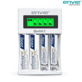 ENVIE (ECR11MC+2800+1100) SprintX Ultra Fast Rechargeable Batteries Charger for AA & AAA Ni-mh, with 2xAA2800 & 2AAA1100 Rechargeable Batteries, with Over Charge Protection