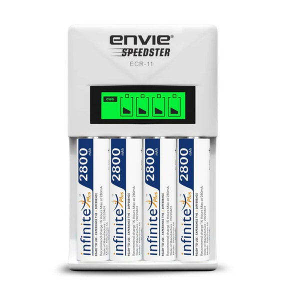 ENVIE (ECR11+AA2800 4PL) Speedster Rechargeable Batteries Charger for AA & AAA with 4x2800mah Batteries (with LCD Display)