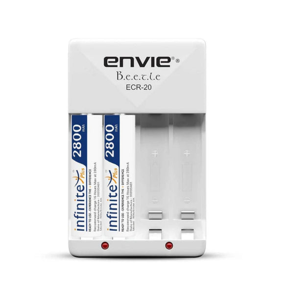 ENVIE (ECR2028002PL) High Speed Wall Plug Charger ECR 20 for AA & AAA Ni-mh/Ni-cd Rechargeable Batteries | 2000MA Output Current | with 2 AA2800 Ni-mh Batteries (ECR2028002PL)