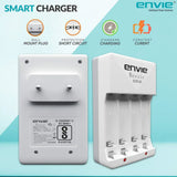 ENVIE (ECR2028002PL) High Speed Wall Plug Charger ECR 20 for AA & AAA Ni-mh/Ni-cd Rechargeable Batteries | 2000MA Output Current | with 2 AA2800 Ni-mh Batteries (ECR2028002PL)