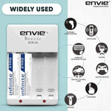 ENVIE (ECR20AA21002PL) High Speed Wall Plug Charger ECR 20 for AA & AAA Ni-mh/Ni-cd Rechargeable Batteries | 2000MA Output Current | with 2 AA2100 Ni-mh Batteries
