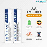 ENVIE (ECR20AA21002PL) High Speed Wall Plug Charger ECR 20 for AA & AAA Ni-mh/Ni-cd Rechargeable Batteries | 2000MA Output Current | with 2 AA2100 Ni-mh Batteries