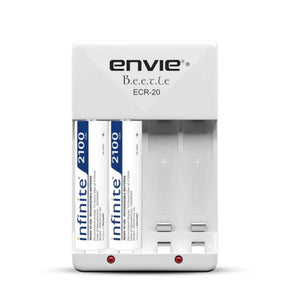 ENVIE (ECR20AA21002PL) High Speed Wall Plug Charger ECR 20 for AA & AAA Ni-mh/Ni-cd Rechargeable Batteries | 2000MA Output Current | with 2 AA2100 Ni-mh Batteries