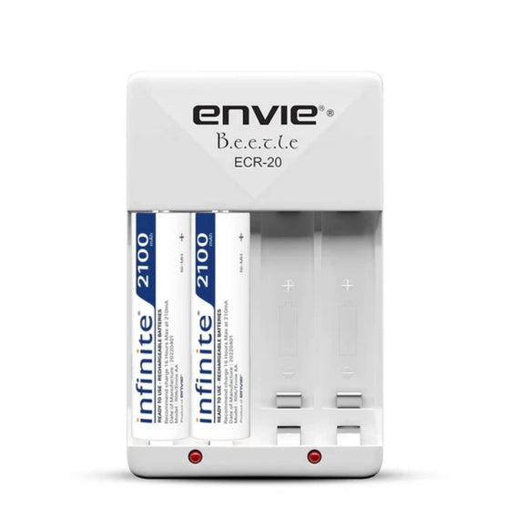 ENVIE (ECR20AA21002PL) High Speed Wall Plug Charger ECR 20 for AA & AAA Ni-mh/Ni-cd Rechargeable Batteries | 2000MA Output Current | with 2 AA2100 Ni-mh Batteries