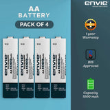 ENVIE (ECR 20 MC+4xAA1000) Standard Rechargeable Battery Charger for AA & AAA Ni-mh/Ni-Cd, LED Indicator, 600MA Output Current, with 4xAA1000 Rechargeable Batteries