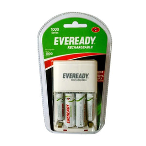 Eveready Rechargeable Battery & Charger| 1000 Series | Combo Pack with 4 Batteries & Charger | Low Discharge Mechanism | Ideal for High Drain Devices| 1.2V | India’s No.1 Battery Brand