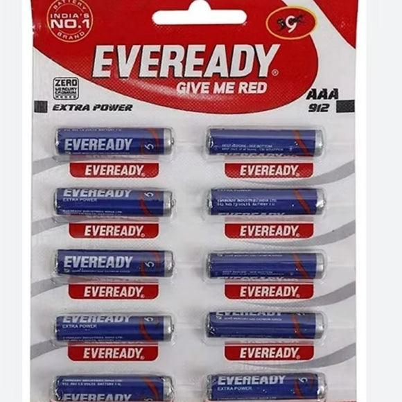 Eveready AAA Cell 912 Blue Battery, For Remotes 1.5 Volts Blue Battery Pencil cells PACK OF 10