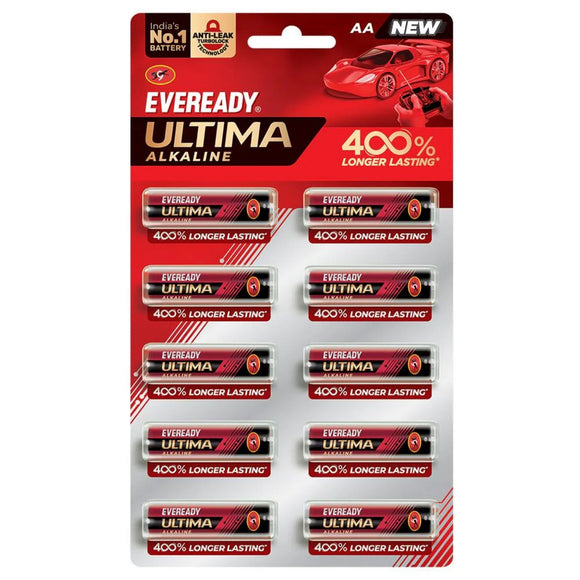 Eveready Ultima Alkaline AA Battery, 400% Longer Lasting, Anti-Leak Turbolock Technology, Eco-Friendly Batteries for High-Drain Devices Household Devices & Toys, Pack of 10