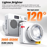GODOX ML100Bi / 15° lens reflector / 1/4"-20 mount/CRI/TLCI ratings of 97/98, 120W power output