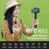 Godox WEC Kit2 Wireless Lavalier Microphone, 8H Battery Life, Dual Channel 2.4G Wireless Mic, 200m(656ft.) Range, Noise Cancelling with Charging Case for Cameras, Smartphone, PC, TikTok, YouTube