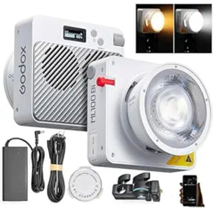 GODOX ML100Bi / 15° lens reflector / 1/4"-20 mount/CRI/TLCI ratings of 97/98, 120W power output