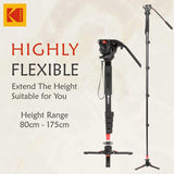 KODAK M575 with Metal Hydraulic Head & 3 Level Support Base Monopod (Black, Supports Up to 6000 g)