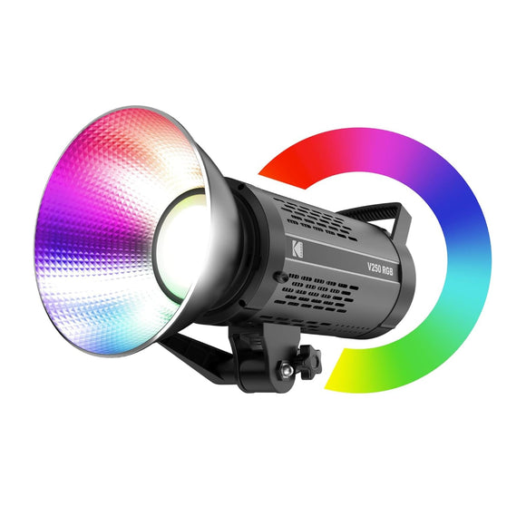KODAK V250 RGB Video Light with Reflector | Adjustable Color Temperature 2800K-9800K|CRI 96 with Lumen of 58000| High Brightness |Flexible & Light Weight |Ideal for Photography & Videography
