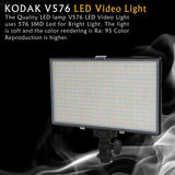KODAK V576 Video Light Without Battery & Charger with Adjustable Color Temp. 3200K-5600K|576 SMD Led|Ideal for Photography, Shooting|180 Degree Angle Adjustable|Battery Power Indicator|Slim Design
