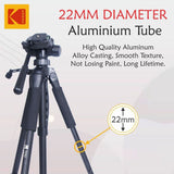 Kodak T210 Tripod for DSLR, Camera|Three Way Pan Movement Tripod|Maximum Load Capacity up to 3.5kg| Portable and Lightweight|Mobile Phone Holder Mount & Carry Bag for All Smart Phones, Cameras|Black