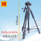 Kodak T210 Tripod for DSLR, Camera|Three Way Pan Movement Tripod|Maximum Load Capacity up to 3.5kg| Portable and Lightweight|Mobile Phone Holder Mount & Carry Bag for All Smart Phones, Cameras|Black
