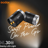 GODOX ML30Bi /2800k-6500k/ 360-degree lighting / resembling a flashlight, perfect for quick, on-the-go lighting support.