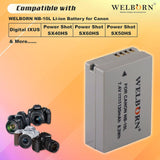 WELBORN NB10L Rechargeable Battery Pack Compatible with Canon Digital IXUS | Power Shot SX40HS, SX50HS, SX60HS | Canon Camera Battery