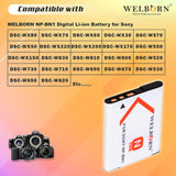 WELBORN NP-BN1 (1200 mAh) Rechargable Battery Pack for Sony DSC-WX80 DSC-WX70 DSC-WX60 DSC-WX50 DSC-WX30 DSC-WX220 DSC-WX200 DSC-WX170 DSC-WX150 DSC-W830 DSC-W810 DSC-W800 DSC-W730 DSC-W710