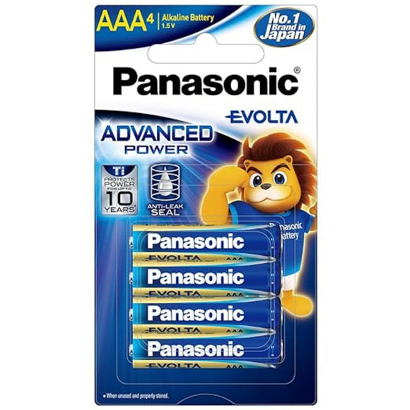 Panasonic Evolta LR03EGDG Premium AAA Alkaline Batteries - 4-Pack, Long-Lasting Power, Mercury-Free, Anti-Leak Seal - 10-Year Protection