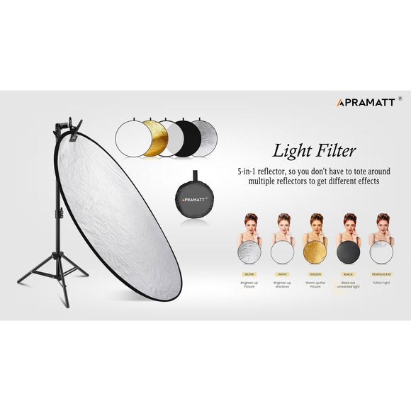 Apramatt Reflector 5 in 1 (110 Cm) | gold, silver, white, black, and translucent