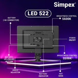 Simpex (LED 522) Professional LED 45W Video Light Compatible with Tripods, Monopods, Cameras, Table Stand & Camcorder, for YouTube Video, Product Photography, Makeup Shoot Proudly Make in India (with battery NP-F 77o USB)