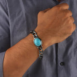 Cowboy Fashion Salman Khan Curb Black Turquoise Black Stainless Steel Bracelet Men